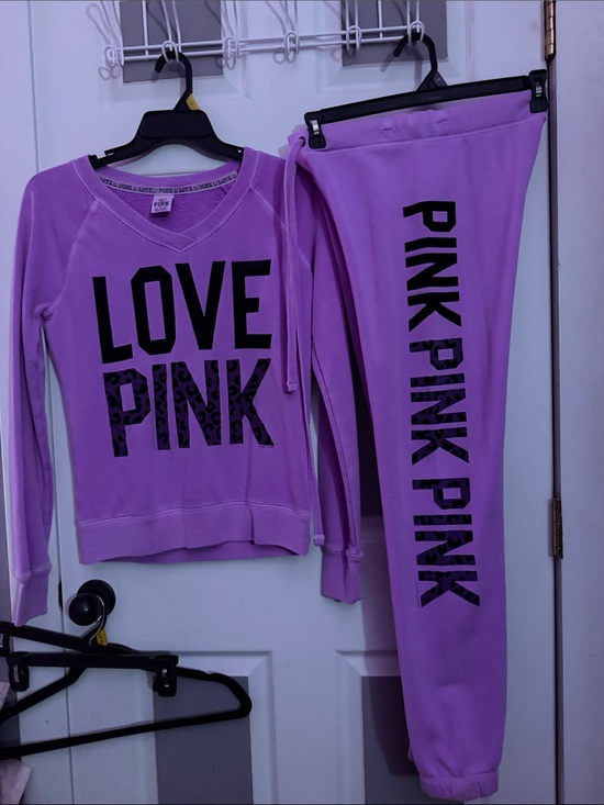 PINK Victoria's Secret Pants - PINK Victoria's Secret Lavender 'LOVE PINK' Sweatshirt & Joggers Set